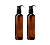 Lot de 2 flacons vides à pompe en plastique ambré avec bouchon noir - 250 ml - Distributeur de savon - Conteneurs de rangement pour shampooing, maquillage et huile
