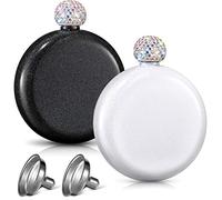Lot de 2 flasques à whisky en acier inoxydable 304 avec couvercle en cristal, entonnoir et revêtement pailleté noir et blanc, 141,7 g
