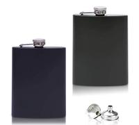 Lot de 2 Flasques en Acier Inoxydable avec Entonnoirs - 227 ml 8 OZ - en Noir et Vert Mat Design Militaire - pour le Schnaps et autres Alcools et Liqueurs - Randonnée Pédestre - Fête des Pères
