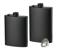 Lot de 2 flasques minces étanches en acier inoxydable avec entonnoir pour liqueur, 236,8 g et 355,2 ml (noir mat)