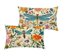 Lot de 2 Fleur Housse Coussin 30x50 cm Impermeable Velours Taie Oreiller Rectangulaire Double Face Imprimé avec Fermeture à Glissière Invisible, Libellule Coussin Décoration pour Canapé, Salon 1B-84