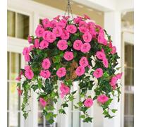 Lot de 2 fleurs artificielles à suspendre dans un panier, fleurs artificielles à suspendre pour extérieur, résistantes aux UV, pétunia en soie pour décoration de printemps, plantes Morning Glory (B, 1