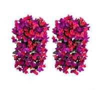Lot de 2 fleurs artificielles à suspendre en soie - Bougainvilliers triangulaires - Prune - Décorations murales pour mariages en plein air (grand rouge)