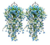 Lot de 2 fleurs artificielles d'extérieur de 75 cm à suspendre, plantes artificielles d'extérieur, faux paniers suspendus, fleurs artificielles résistantes aux UV, ne se décolorent pas, fausses