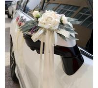 Lot de 2 fleurs artificielles vintage avec ventouses pour rétroviseur de voiture (blanc laiteux)