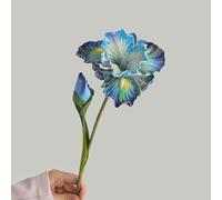 Lot de 2 fleurs d'iris réalistes en soie avec feuilles, sans entretien, pour maison, bureau, table, jardin (bleu)