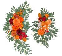 Lot de 2 Fleurs pour Arche de Mariage, élégantes Fleurs en Soie, Guirlandes Florales Artificielles pour Arche de Mariage, Chaise, Tonnelle, Voiture de Mariage, Réception, Cérémonie, Toile(Orange)