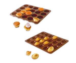 Lot de 2 Flexi'Plaques en silicone - 20 mini-muffins et 24 mini-madeleines Mathon