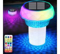 Lot de 2 flotteurs de chlore solaires pour piscine avec lumière automatique à détection de l'obscurité - Distributeur flottant pour tablettes de 7,6 cm (non incluses), chlorinateur anti-coulement et