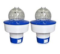 Lot de 2 flotteurs solaires de Chlore pour Piscine 20, 3 cm avec lumières Multicolores, Distributeur Flottant réglable à libération Chimique pour Piscine, Spa, Bain à remous, Support Tablet