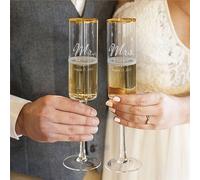 Lot de 2 Flûtes à Champagne de Mariage Personnalisées pour Mariée et Marié avec Noms et Date Gravés Sur Mesure Mr et Mme - Cadeau pour Griller