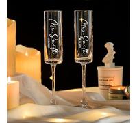 Lot de 2 flûtes à champagne personnalisées Gravure avec noms et icônes Superbe cadeau de mariage, fiançailles, anniversaire ou fête