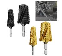 Lot de 2 forets étagés à 4 cannelures en acier rapide pour métal, acier inoxydable, bois et plastique avec pas de 14-24 mm et 24-32 mm, doré-B (noir)