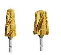 Lot de 2 forets étagés en acier rapide avec configuration à quatre cannelures pour métal, bois, plastique, laiton 14-24 mm, 24-32 mm (doré)