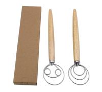 Lot de 2 fouets à pâte à pain - En acier inoxydable - Avec manche en bois - Outil de mélange pour pain, gâteaux, desserts, pizzas