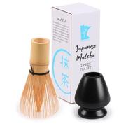 Ensemble de fouet à thé Matcha - Chasen en bambou et support de fouet noir Golden Whisk + Black Rest