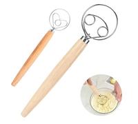 Lot de 2 fouets danois classiques en bois - Double anneau simple - Mélangeur rapide - Batte de pâte pour œufs, farine et sauces - Ensemble de batteur à œufs rustique en bois de chêne