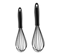 Lot de 2 fouets de cuisine noirs en silicone professionnel, fouet à main, fouet de cuisine pour mélanger, fouetter, battre, mousser et remuer