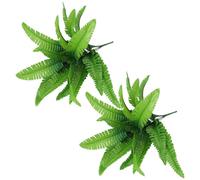 Lot de 2 fougères artificielles résistantes aux UV - vertes avec structure de feuilles détaillée - Décoration de jardin pour balcon, bureau, salon, chambre à coucher