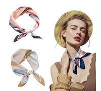 Lot de 2 Foulards Carrés Femme, Écharpes en Soie Synthétique Douce, Motifs Élégants Style Impressionniste, Accessoire Mode pour Bureau, Décontracté, Cheveux ou Cou, 53x53cm