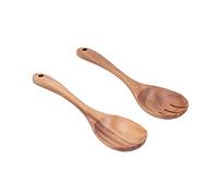 Lot de 2 Fourchettes et Cuillères à Salade en Bois, Couverts à Salade, Ensemble D'ustensiles de Service en Bois avec Trous de Suspension pour Fournitures de Maison, Cuisine,
