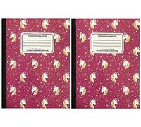 Lot de 2 fournitures scolaires licorne rose arc-en-ciel 100 feuilles à lignes larges Copmosition