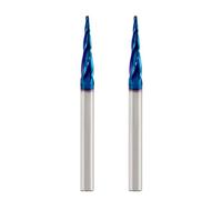 Lot de 2 fraises à défoncer CNC à tige 6,35 mm en spirale avec nez sphérique 2D et 3D 5,4 degrés angle conique pointe sphérique R0,8 1/4" tige 7,6 cm OVL pour sculpture sur bois gravure