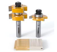 Lot de 2 fraises professionnelles à rainure et languette - Tige de 1,27 cm - 3 dents réglables en forme de T - Pour armoires, sols, portes, tiroirs et travail du bois