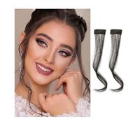 Lot de 2 franges synthétiques à clipser sur le devant, extensions de cheveux ondulés et bouclés, 30 cm de long, postiche en forme de barbe de dragon naturelle for femmes Hair Extensions(Brown Black)