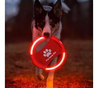 Lot de 2 frisbee lumineux LED pour dressage de chien, TPU non toxique en caoutchouc souple résistant au grincement et aux morsures, rechargeable et lumineux pour animaux de compagnie, jouet