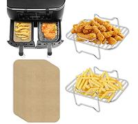 Lot de 2 friteuses à air chaud en acier inoxydable 304 avec 100 pièces de papier sulfurisé compatible avec Ninja Foodi AF300EU - Kit de friteuse à air chaud