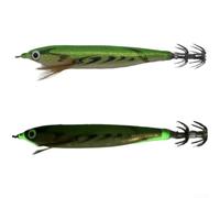 Lot de 2 gabarits de calamar de 12 cm avec profil de crevettes en bois lumineux, perles à cliquetis intégrées et crochet BKK pour la pêche de nuit