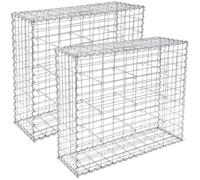 Gabion Pour Pierre, Cage En Métal, Panier À Pierre, Maille 5 X 10 Cm, Galvanisé, Mur, Paterre, Décoration De Jardin, 100 X 80 X 30 Cm, Lot De 2, Argent