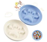 Lot de 2 gamelles à alimentation lente pour chat - Série pastel - Pour nourriture sèche et humide - Joli labyrinthe pour une alimentation saine - Passe au lave-vaisselle (bleu et blanc cassé)