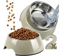 Lot de 2 gamelles de nourriture pour chiens et chats [Taille L/700 ml] Gamelle pour chien (L, taupe)