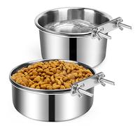 Lot de 2 Gamelles d'Eau en Acier Inoxydable, Chien Accessoires, Durable - Anti-déversement - Pour Cage et Niche - Pour Chiens de Taille Moyenne et Grande (18 x 8,9 cm et 16 x 6,6 cm)