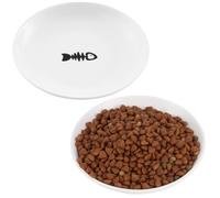 Lot de 2 gamelles en céramique pour chat - 15 cm de large et peu profonde - Pour soulager la fatigue des moustaches - Motif os de poisson mignon - Convient pour les aliments secs et humides - Pour