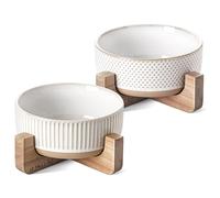 Lot de 2 gamelles en céramique pour chiens de taille moyenne et petite - 4 tasses de nourriture et d'eau pour chiens de taille moyenne avec support en bois, jolies gamelles pour animaux domestiques