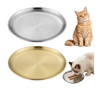 Lot de 2 gamelles plates en acier inoxydable pour chats, 14 cm, résistantes aux chocs et faciles à nettoyer, pour chats persans et chats à face plate - Lavables au lave-vaisselle (argent, or)
