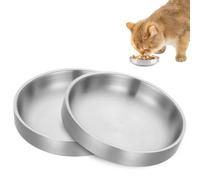 Lot de 2 gamelles plates pour chat - En acier inoxydable - Anti-chute - Double couche - Pour nourriture sèche et humide