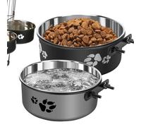 Lot de 2 gamelles pour Cage pour Chien, 6, 3 x 2, 4/7 x, 5, Bol de Nourriture pour Chien sans déversement avec boulons, Bols d'eau et Nourriture Suspendus Amovibles pour Animaux Compagnie, Rond