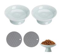Lot de 2 gamelles pour chat - En céramique - 4,3 cm - Protection du col - Pour chat - Avec eau, nourriture sèche, nourriture humide, assiettes à fruits, fruits, desserts