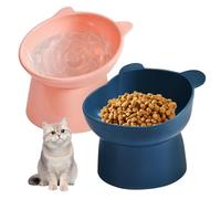 Lot de 2 gamelles pour chat et eau 2 en 1, surélevées, avec support, anti-vomissements, pour chat (bleu foncé + rose)