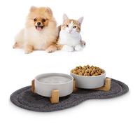 Lot de 2 Gamelles pour Chien et Chat - Design Surélevé en Céramique & Bambou - Antidérapant & Facile à Nettoyer - Gris Élégant