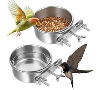 Lot de 2 gamelles pour oiseaux - En acier inoxydable - 10 x 4,5 cm - Anti-fuite - À suspendre - Pour pigeons, poules, chinchillas, souris - Pour intérieur
