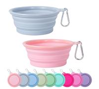 Lot de 2 gamelles Silicone Pliables, Bleu et Gris Clair,Macaron Coral and Light Grey