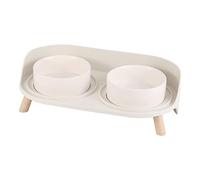 Lot de 2 gamelles surélevées avec Support antidérapant pour Chien et Chat, Double gamelle en céramique avec Protection Anti-éclaboussures, 2 x 480 ML