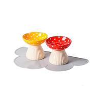 Lot de 2 gamelles surélevées en céramique pour chat avec coussinet de protection antidérapant en silicone, en forme de champignon, gamelle surélevée anti-vomissements, 300 ml, rouge et jaune