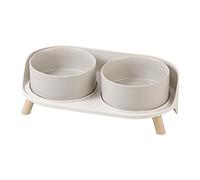 Lot de 2 gamelles surélevées en céramique pour Chien - Anti-éclaboussures avec Support - Double gamelle pour Chat - pour Chiens de Petite à Moyenne Taille et Grands Chats - 720 ML - Gris
