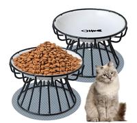 Lot de 2 gamelles surélevées pour chat - 10 cm - Avec support surélevé - Support en métal - Avec 2 tapis de gamelle en silicone - Pour chat et chiot (poisson)